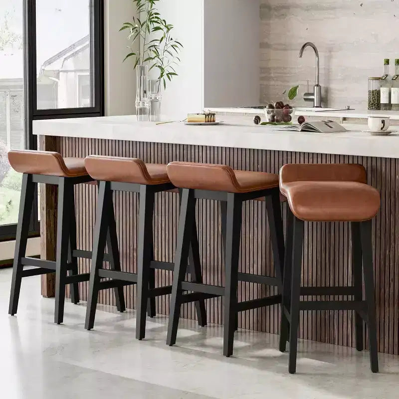 Ensemble de tabourets de bar, tabourets de bar hauteur comptoir, chaises de bar rembourrées avec dossier bas, repose-pieds, tabourets de bar modernes industriels avec coussin en cuir PU