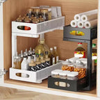 Organisateur sous évier à 2 niveaux, Organisateur de placard en métal à tiroirs coulissants, Rangement pour cuisine/salle de bain/placard