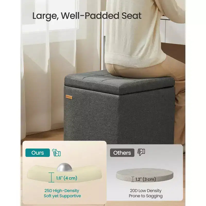 SONGMICS Pouf de rangement carré, tabouret repose-pieds avec pieds, pouf cube, 42,9 x 42,9 x 46 cm