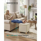 SONGMICS Pouf de rangement carré, tabouret repose-pieds avec pieds, pouf cube, 42,9 x 42,9 x 46 cm