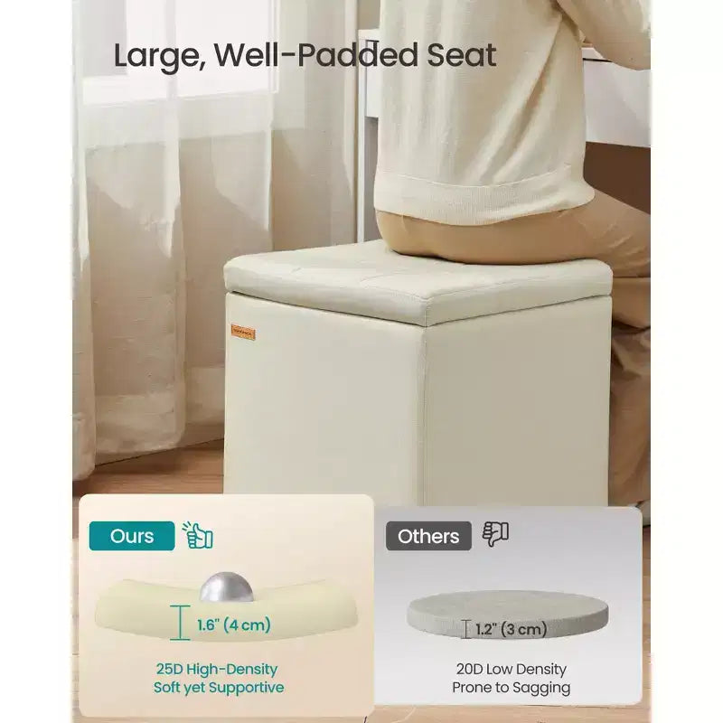 SONGMICS Pouf de rangement carré, tabouret repose-pieds avec pieds, pouf cube, 42,9 x 42,9 x 46 cm
