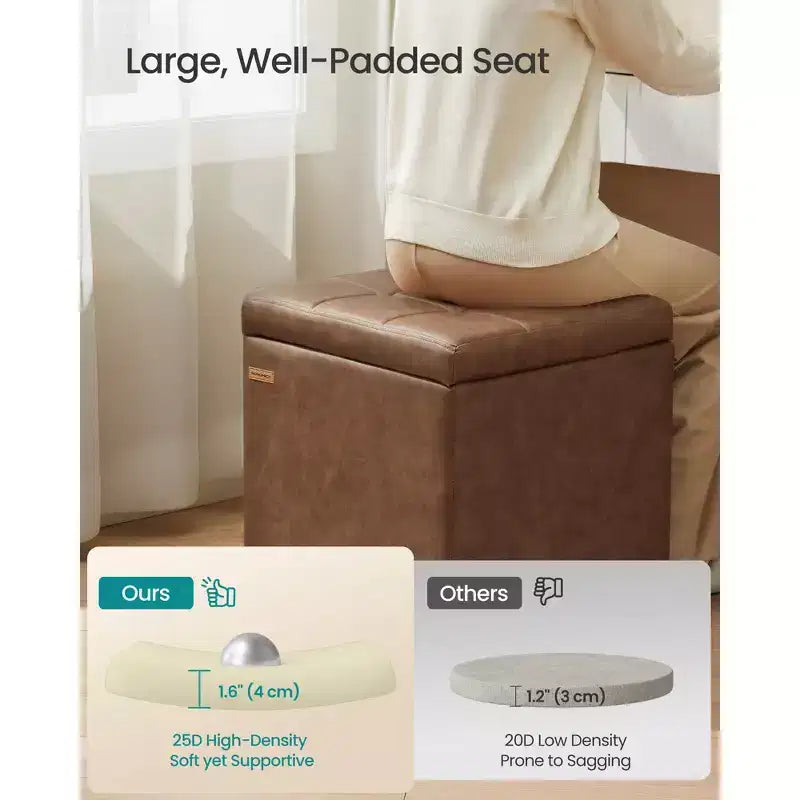 SONGMICS Pouf de rangement carré, tabouret repose-pieds avec pieds, pouf cube, 42,9 x 42,9 x 46 cm