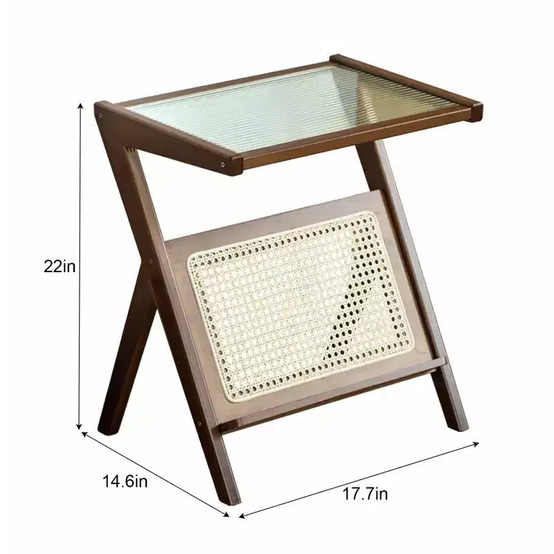Table d'appoint GDFStudio Zack Bohème en bambou et rotin avec plateau en verre