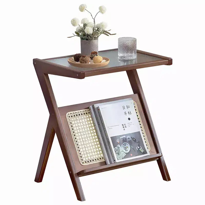 Table d'appoint GDFStudio Zack Bohème en bambou et rotin avec plateau en verre