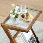 Table d'appoint GDFStudio Zack Bohème en bambou et rotin avec plateau en verre