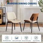 GustoWave Lot de 2 chaises de salle à manger modernes du milieu du siècle, assise en cuir PU, dossier en bois courbé noyer, pieds en métal, cuisine vintage, salle à manger, beige