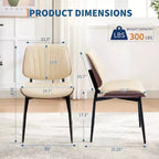 GustoWave Lot de 2 chaises de salle à manger modernes du milieu du siècle, assise en cuir PU, dossier en bois courbé noyer, pieds en métal, cuisine vintage, salle à manger, beige