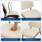GustoWave Lot de 2 chaises de salle à manger modernes du milieu du siècle, assise en cuir PU, dossier en bois courbé noyer, pieds en métal, cuisine vintage, salle à manger, beige