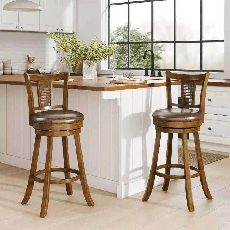 Costway Lot de 2/4 tabourets de bar pivotants de 76 cm avec dossier en rotin PE et repose-pieds