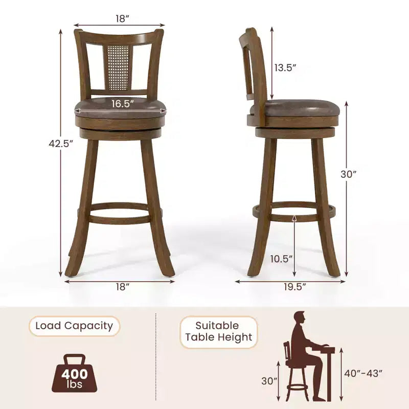 Costway Lot de 2/4 tabourets de bar pivotants de 76 cm avec dossier en rotin PE et repose-pieds