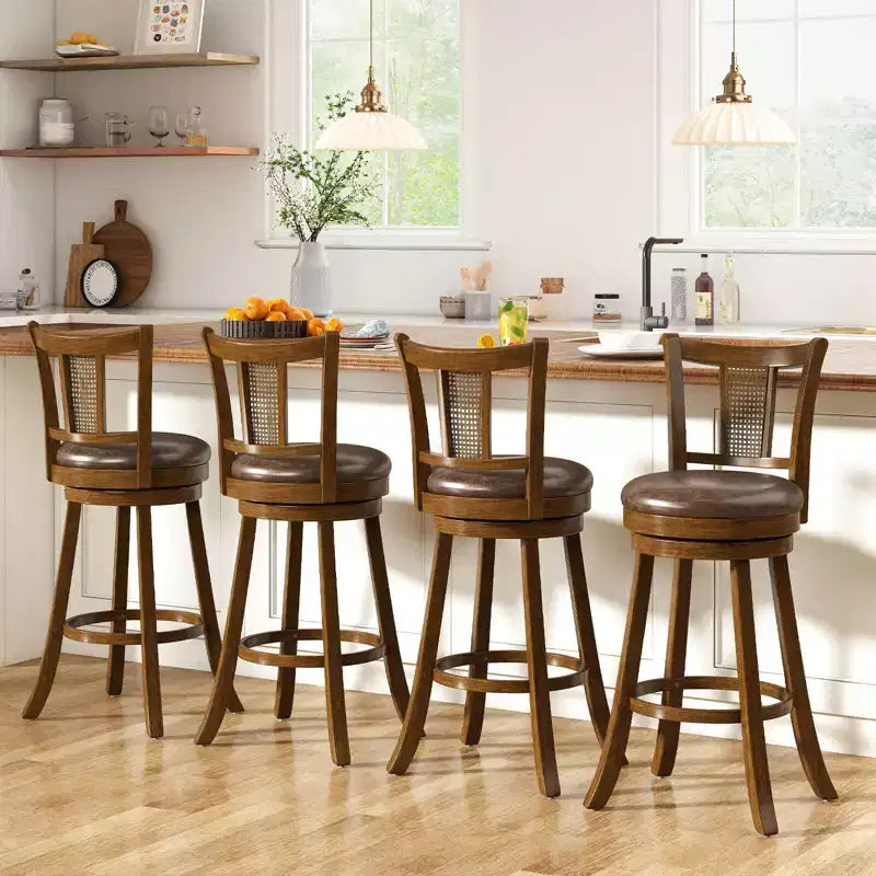 Costway Lot de 2/4 tabourets de bar pivotants de 76 cm avec dossier en rotin PE et repose-pieds
