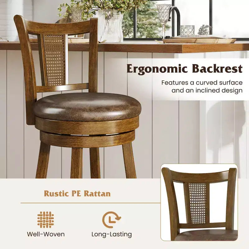 Costway Lot de 2/4 tabourets de bar pivotants de 76 cm avec dossier en rotin PE et repose-pieds