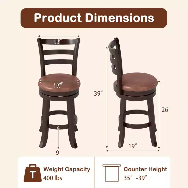 Costway Lot de 2/4 tabourets de bar pivotants de 66 cm avec dossier, siège en similicuir pour pub