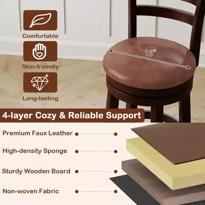 Costway Lot de 2/4 tabourets de bar pivotants de 66 cm avec dossier, siège en similicuir pour pub