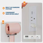 Coiffeuse avec miroir LED réglable, station de charge, tiroir et meuble de rangement, ensemble compact avec tabouret pour chambre et salon