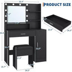Coiffeuse avec miroir LED réglable, station de charge, tiroir et meuble de rangement, ensemble compact avec tabouret pour chambre et salon