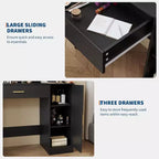 Coiffeuse avec miroir LED réglable, station de charge, tiroir et meuble de rangement, ensemble compact avec tabouret pour chambre et salon