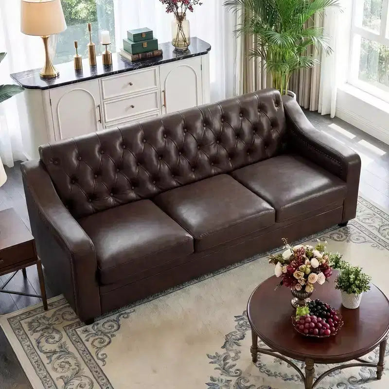Dyonery 78.7 Chesterfield Canapé 3 places en Faux Cuir, Grand Canapé Mid-Century, Banquette Capitonnée Classique, Canapé Moderne en PU avec Dossier Capitonnée