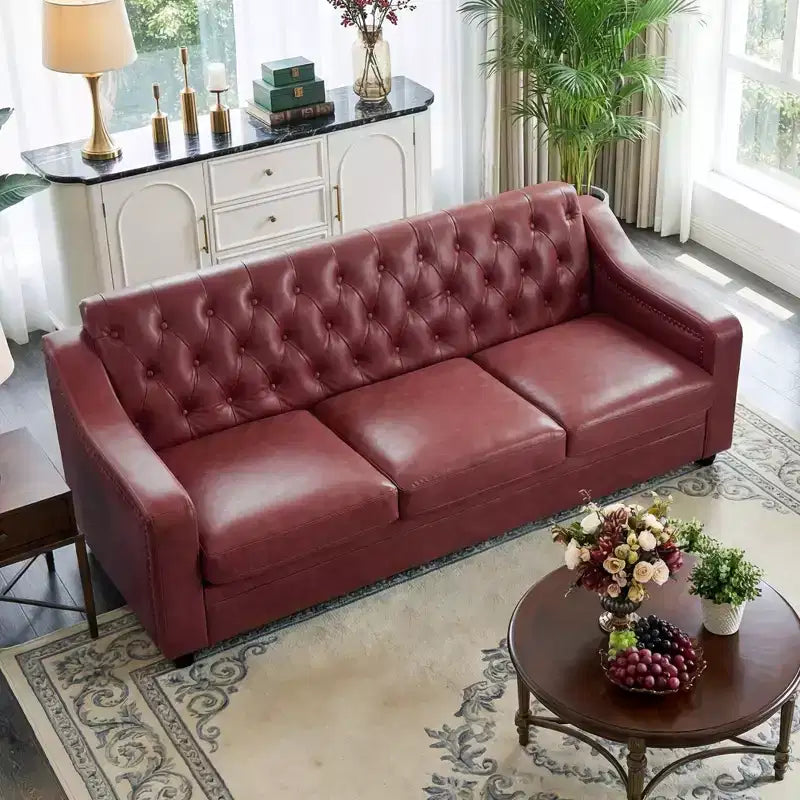 Dyonery 78.7 Chesterfield Canapé 3 places en Faux Cuir, Grand Canapé Mid-Century, Banquette Capitonnée Classique, Canapé Moderne en PU avec Dossier Capitonnée