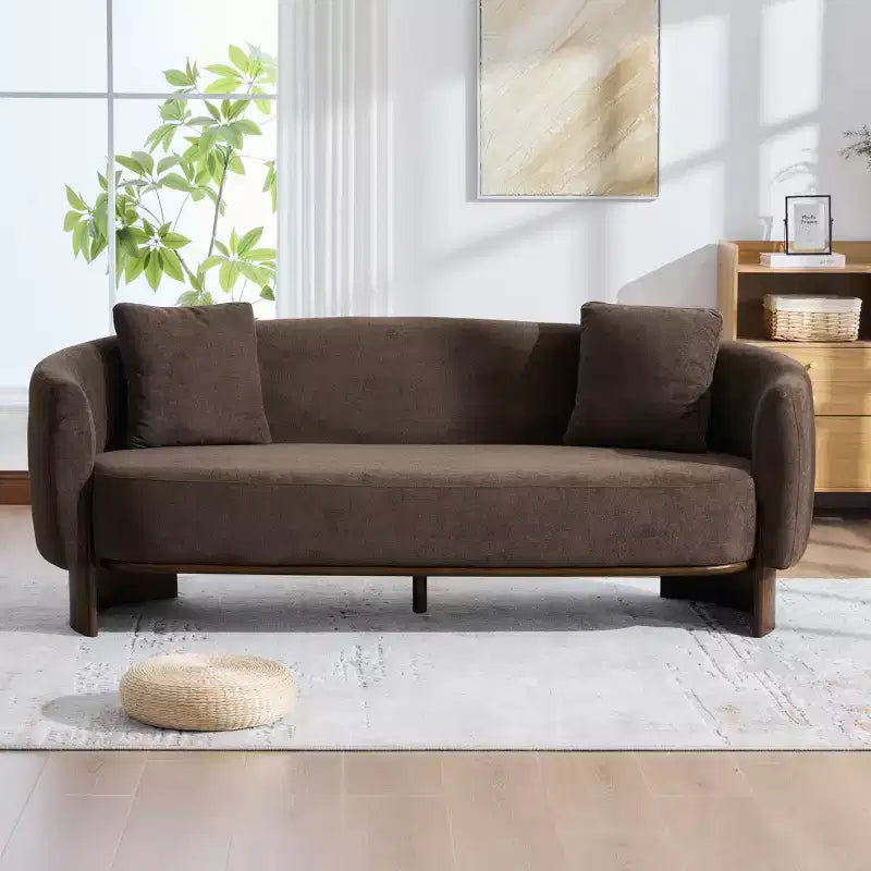 Canapé 3 places moderne Christopher Knight Home Jennie 81'' en tissu bouclé avec base en bois et oreillers