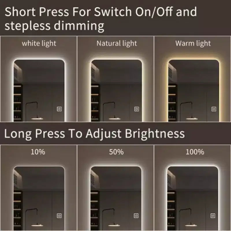 Miroir de courtoisie LED pleine longueur avec lumières, 3 modes de couleur à intensité variable, installation au sol ou murale, miroir de maquillage moderne pour chambre à coucher-Panipeachy