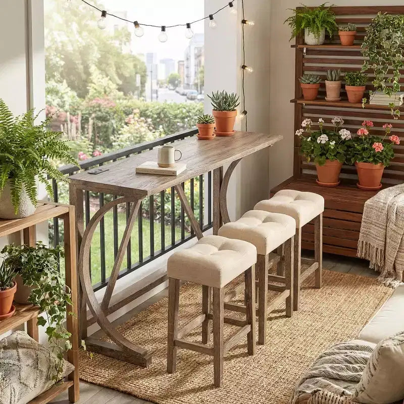 Ensemble de table de bar 4 pièces FurnitureR avec 3 tabourets rembourrés, ensemble de salle à manger hauteur comptoir avec chargement USB, bar de cuisine peu encombrant pour petits espaces