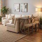 Ensemble de table de bar 4 pièces FurnitureR avec 3 tabourets rembourrés, ensemble de salle à manger hauteur comptoir avec chargement USB, bar de cuisine peu encombrant pour petits espaces