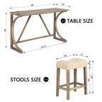 Ensemble de table de bar 4 pièces FurnitureR avec 3 tabourets rembourrés, ensemble de salle à manger hauteur comptoir avec chargement USB, bar de cuisine peu encombrant pour petits espaces