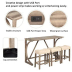 Ensemble de table de bar 4 pièces FurnitureR avec 3 tabourets rembourrés, ensemble de salle à manger hauteur comptoir avec chargement USB, bar de cuisine peu encombrant pour petits espaces