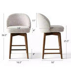 Ensemble de 2 tabourets de comptoir pivotants modernes avec siège rembourré, chaises d'îlot de cuisine ou de bar à domicile rotatives à 360° avec pieds en bois massif-Panipeachy