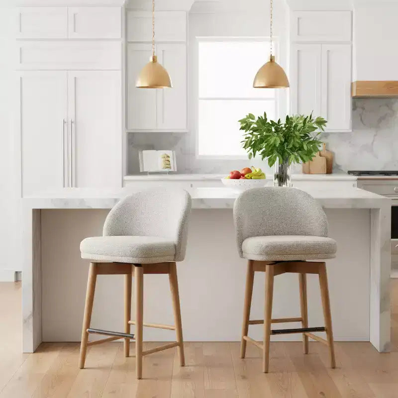 Ensemble de 2 tabourets de comptoir pivotants modernes avec siège rembourré, chaises d'îlot de cuisine ou de bar à domicile rotatives à 360° avec pieds en bois massif-Panipeachy