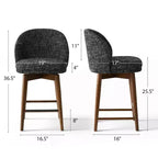 Ensemble de 2 tabourets de comptoir pivotants modernes avec siège rembourré, chaises d'îlot de cuisine ou de bar à domicile rotatives à 360° avec pieds en bois massif-Panipeachy
