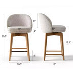 Ensemble de 2 tabourets de comptoir pivotants modernes avec siège rembourré, chaises d'îlot de cuisine ou de bar à domicile rotatives à 360° avec pieds en bois massif-Panipeachy