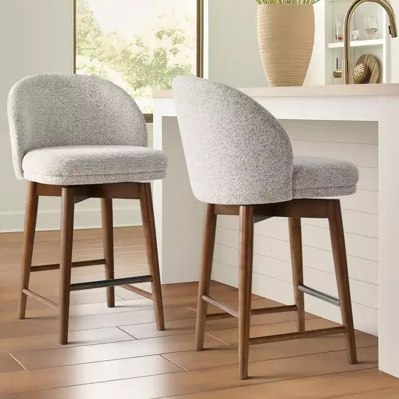 Ensemble de 2 tabourets de comptoir pivotants modernes avec siège rembourré, chaises d'îlot de cuisine ou de bar à domicile rotatives à 360° avec pieds en bois massif-Panipeachy