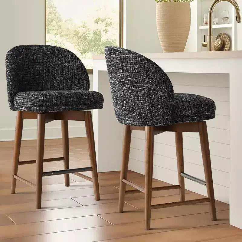 Ensemble de 2 tabourets de comptoir pivotants modernes avec siège rembourré, chaises d'îlot de cuisine ou de bar à domicile rotatives à 360° avec pieds en bois massif-Panipeachy