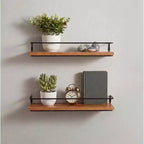 The Lakeside Collection Floating Wall Mounted Wood Shelves with Metal Bar - Set of 2 -