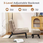 Fauteuil d'appoint Bestier avec dossier réglable, fauteuil de salon capitonné avec pouf, fauteuil inclinable rembourré pour salle de lecture