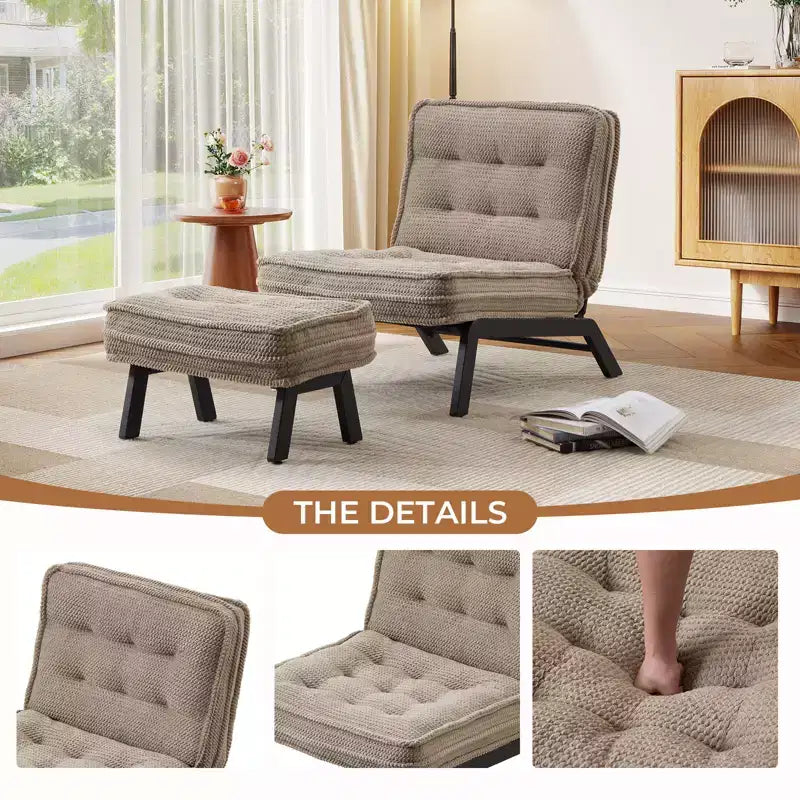 Fauteuil d'appoint Bestier avec dossier réglable, fauteuil de salon capitonné avec pouf, fauteuil inclinable rembourré pour salle de lecture