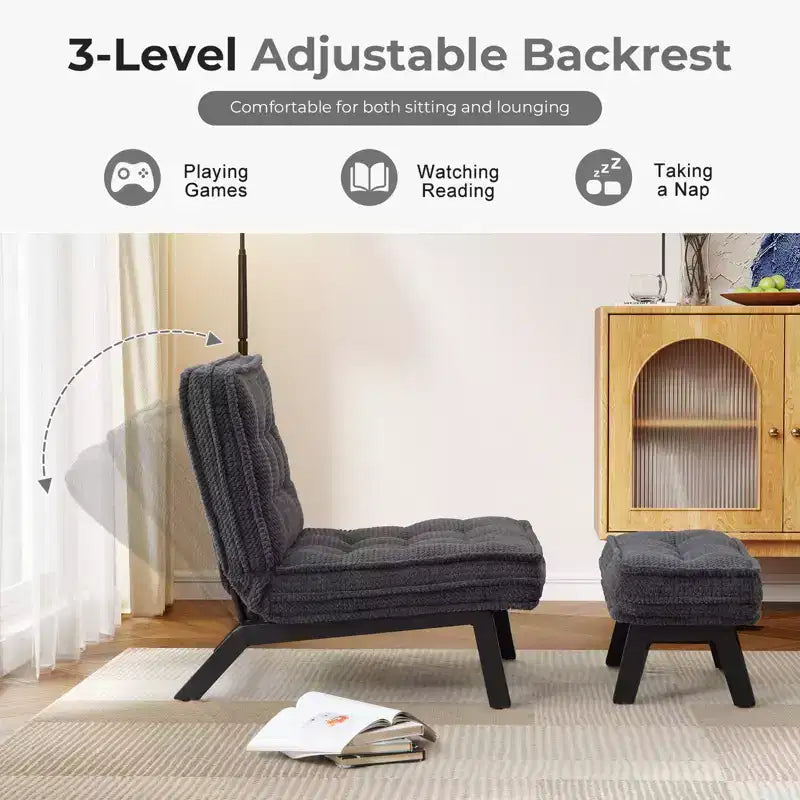 Fauteuil d'appoint Bestier avec dossier réglable, fauteuil de salon capitonné avec pouf, fauteuil inclinable rembourré pour salle de lecture