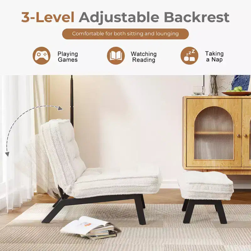 Fauteuil d'appoint Bestier avec dossier réglable, fauteuil de salon capitonné avec pouf, fauteuil inclinable rembourré pour salle de lecture