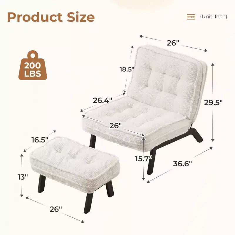 Fauteuil d'appoint Bestier avec dossier réglable, fauteuil de salon capitonné avec pouf, fauteuil inclinable rembourré pour salle de lecture