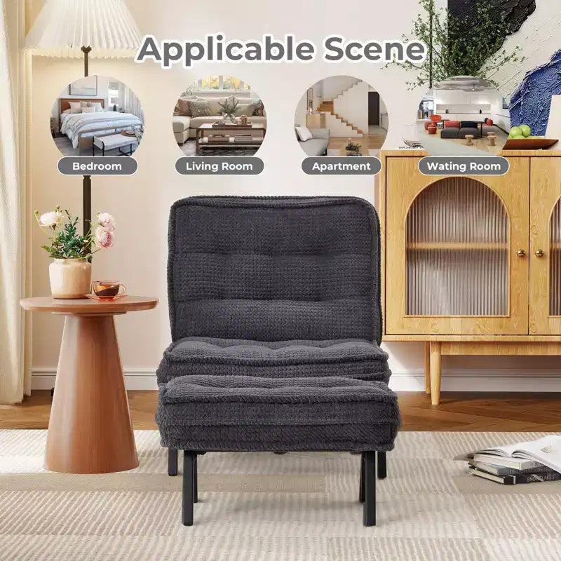 Fauteuil d'appoint Bestier avec dossier réglable, fauteuil de salon capitonné avec pouf, fauteuil inclinable rembourré pour salle de lecture