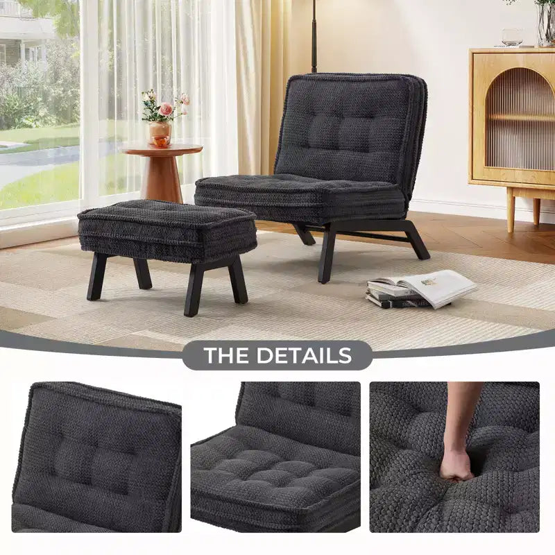 Fauteuil d'appoint Bestier avec dossier réglable, fauteuil de salon capitonné avec pouf, fauteuil inclinable rembourré pour salle de lecture
