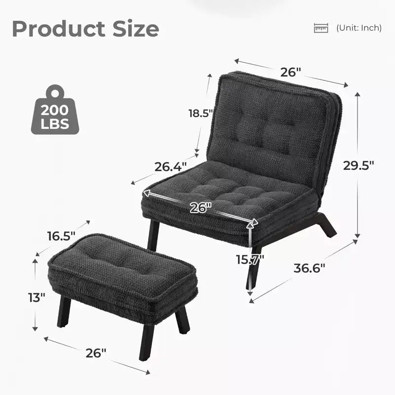 Fauteuil d'appoint Bestier avec dossier réglable, fauteuil de salon capitonné avec pouf, fauteuil inclinable rembourré pour salle de lecture