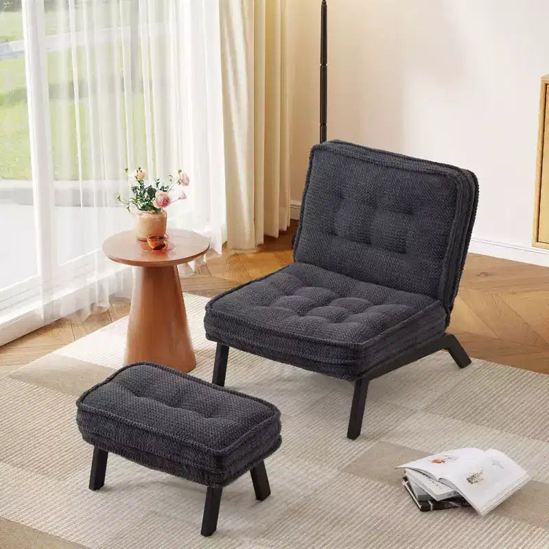 Fauteuil d'appoint Bestier avec dossier réglable, fauteuil de salon capitonné avec pouf, fauteuil inclinable rembourré pour salle de lecture