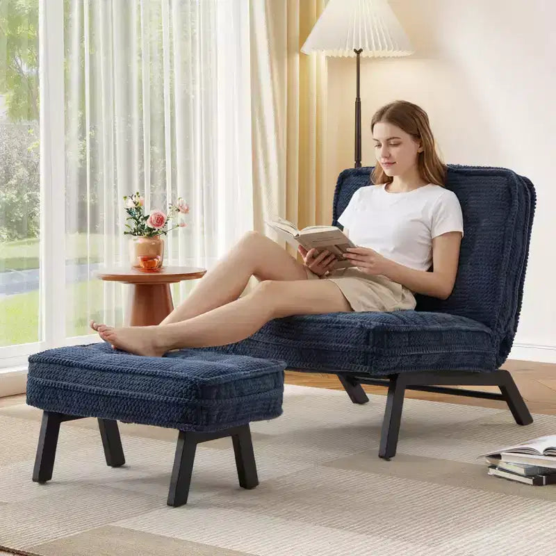 Fauteuil d'appoint Bestier avec dossier réglable, fauteuil de salon capitonné avec pouf, fauteuil inclinable rembourré pour salle de lecture