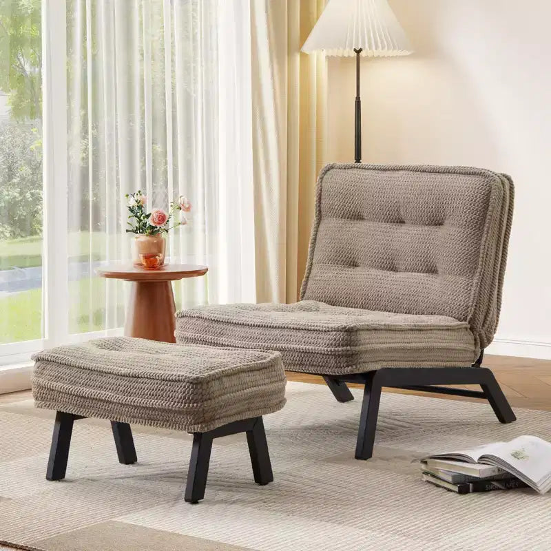 Fauteuil d'appoint Bestier avec dossier réglable, fauteuil de salon capitonné avec pouf, fauteuil inclinable rembourré pour salle de lecture