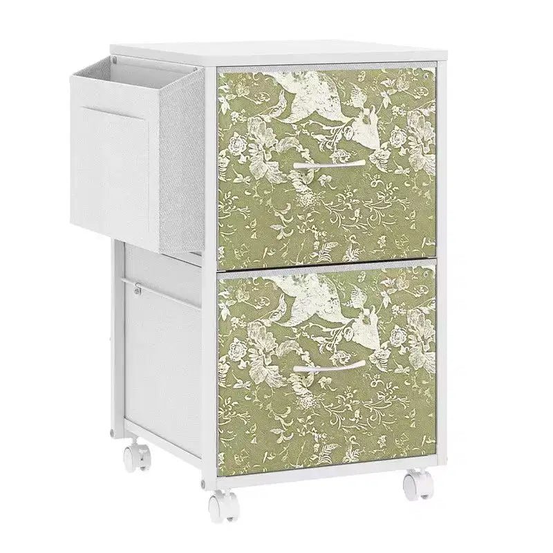 Karl Home Meuble de Rangement à Roulettes en Bois avec 2 Tiroirs et Cadre en Métal Embossé de 15 Pouces