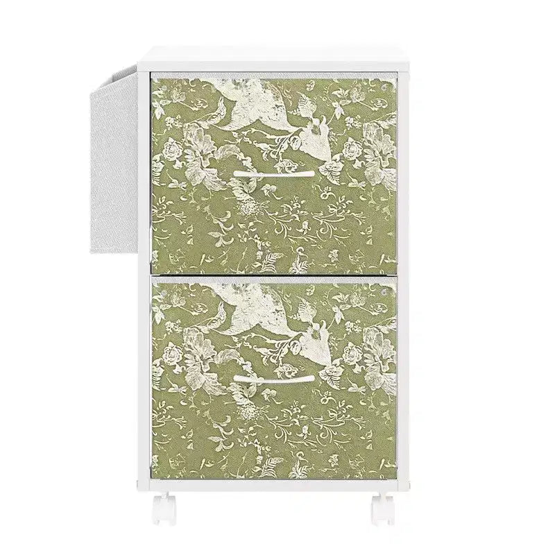 Karl Home Meuble de Rangement à Roulettes en Bois avec 2 Tiroirs et Cadre en Métal Embossé de 15 Pouces
