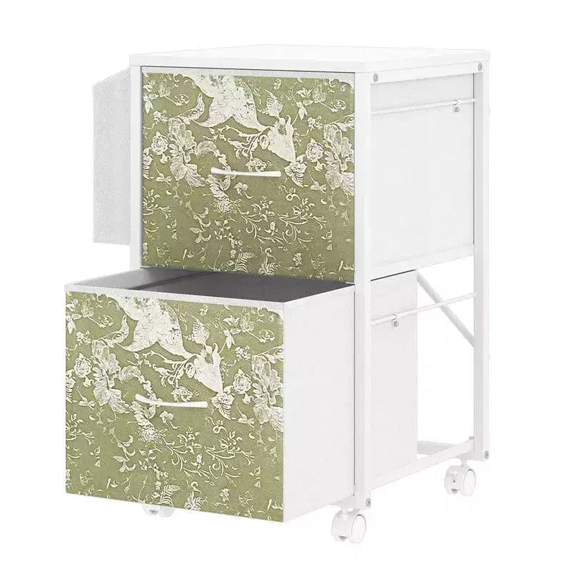 Karl Home Meuble de Rangement à Roulettes en Bois avec 2 Tiroirs et Cadre en Métal Embossé de 15 Pouces